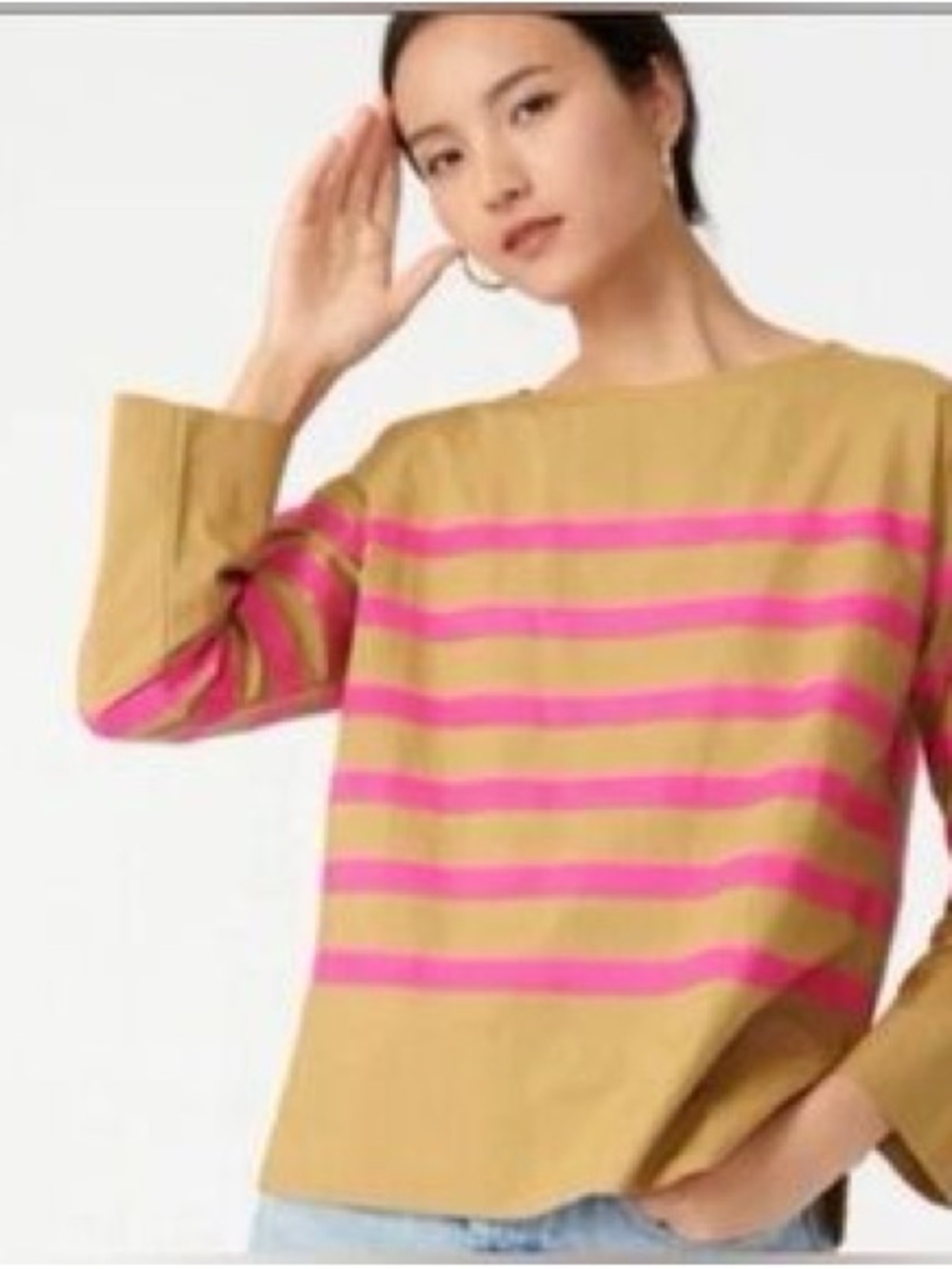 J. Crew Boatneck Long Sleeve Top in Mustard and Hot Pink Stripes